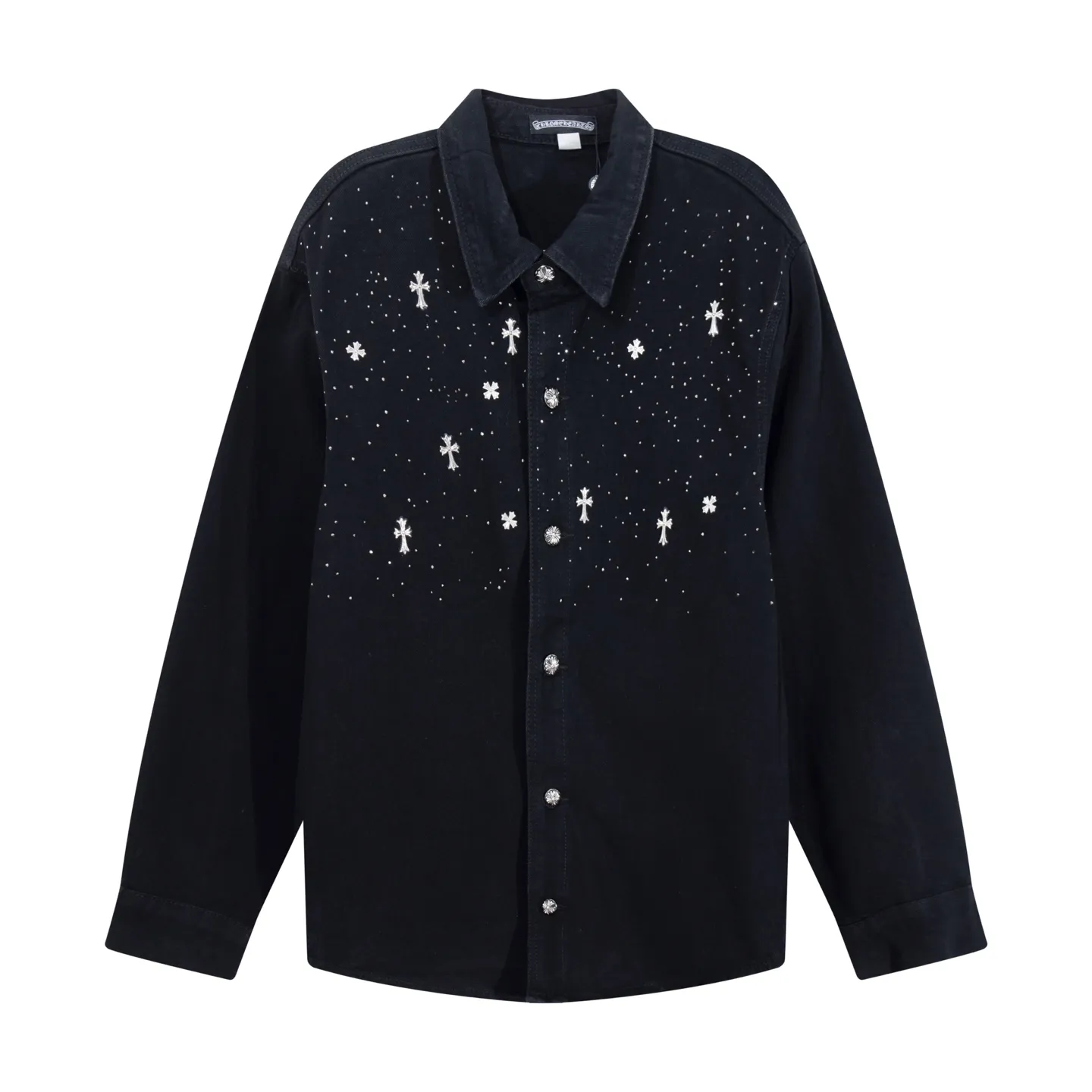 P370 Chrome Hearts Chrome Hearts Hardware Cross Hot Diamond Shirt Denim Jacket Color: Black Size: M L XL XXL XXXL